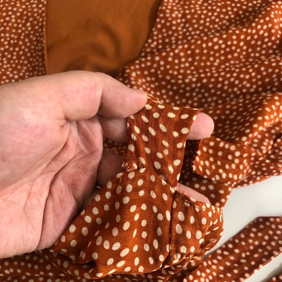 NWT Sugar lips Burnt orange white polka dot wrap dress size xs - Picture 11 of 14